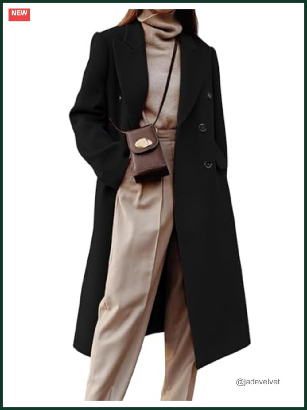 Womens Long Wool Coat Double Breasted Peacoat Notch Lapel
